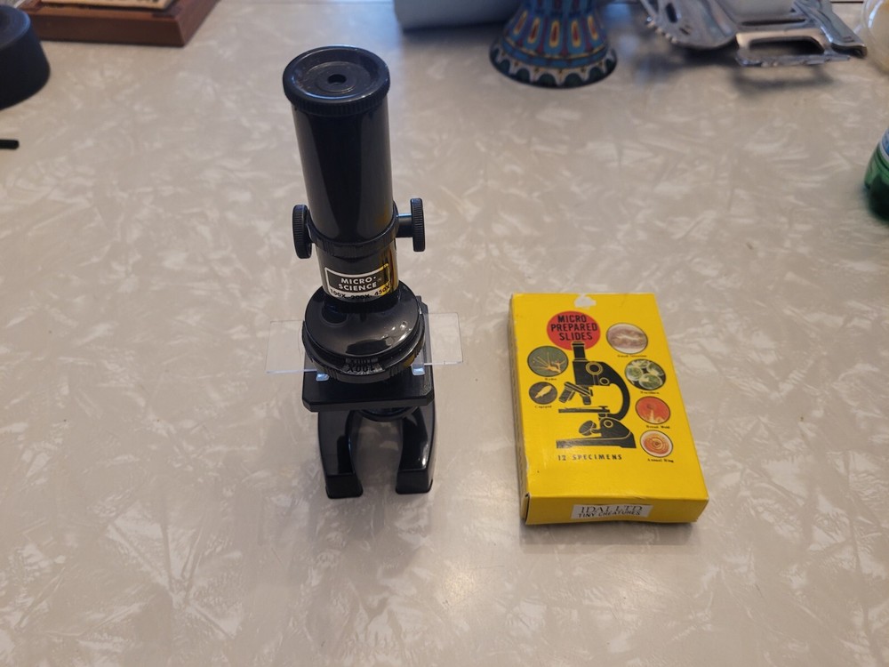 Micro-Science 100x 200x 450x Microscope & 12 Slides Box
