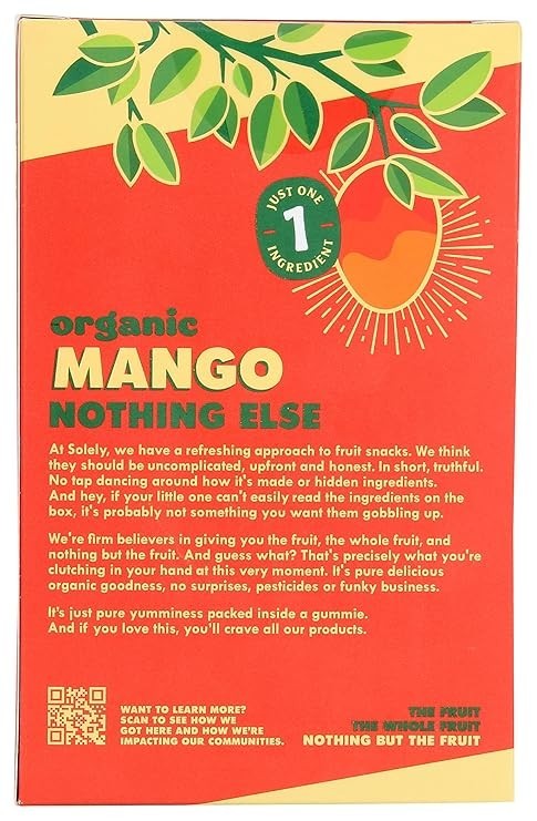 SOLELY Organic Mango Fruit Gummies - 5 Single Serving Bags