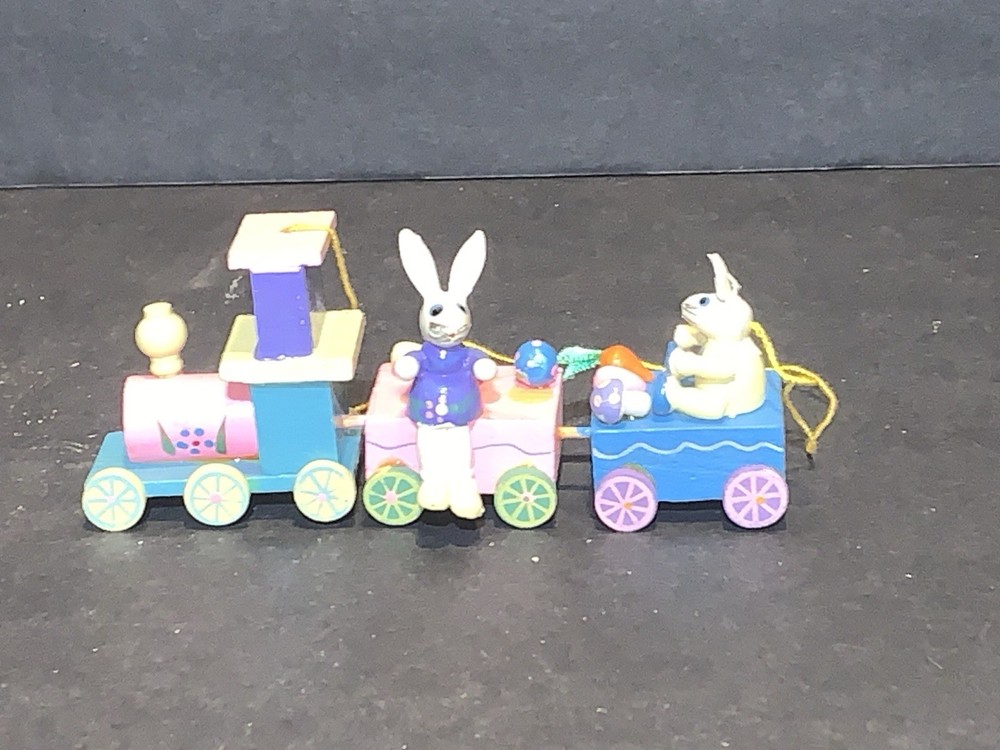 Vintage Easter Bunny/Rabbit Train Wooden Easter Ornaments
