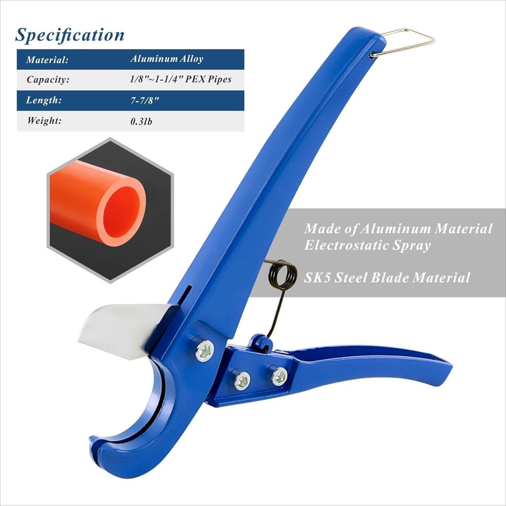 Universal PEX Clamp Cinch & Crimping Tool with Pipe Cutter