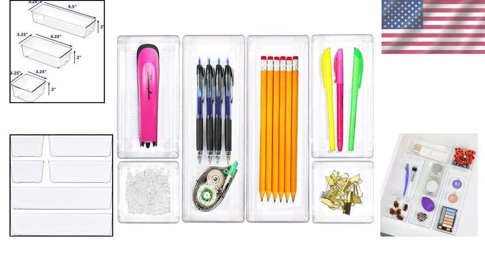 Elegant Clear Drawer Organizer Set - 6 Pack Assorted Sizes for Versatile Storage