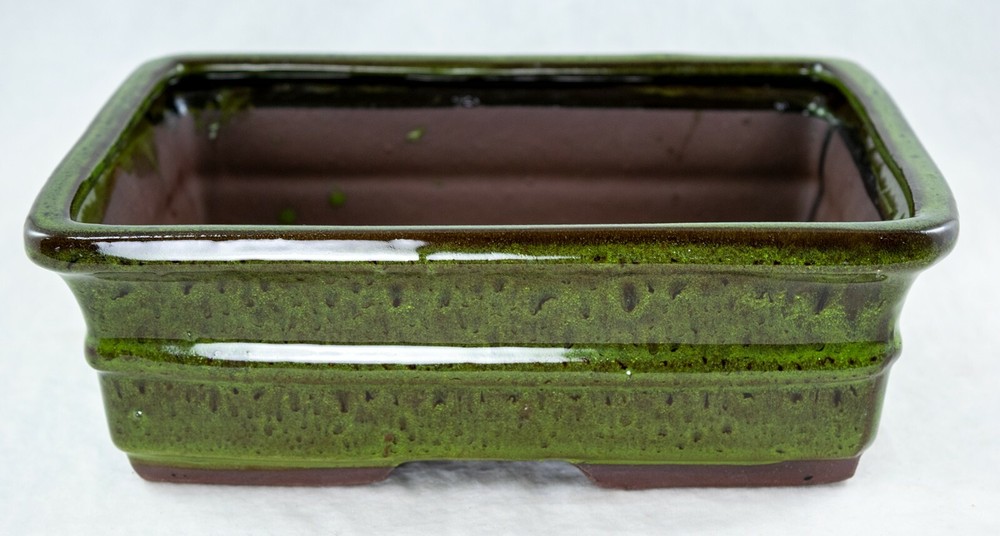 Rectangular Bonsai, Cactus & Succulent Pot 10"x 8"x 3.25" + Mesh - Moss Green