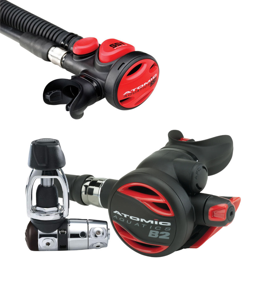 Atomic Aquatics B2 Regulator Yoke with SS1 Safe Second Stainless Red