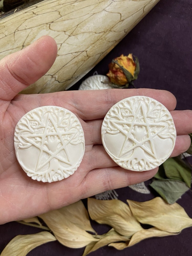 Bovine Bone Pentacle Tree Of Life Carving, Ethically Sourced