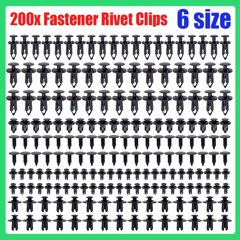 200PCS 6 Size Car Plastic Push Rivets Fastener Fender Bumper Retainer Clips