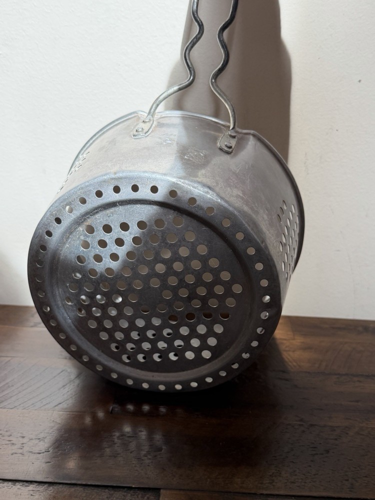 Vintage Aluminum Colander Strainer Pot Frier Insert w Handle