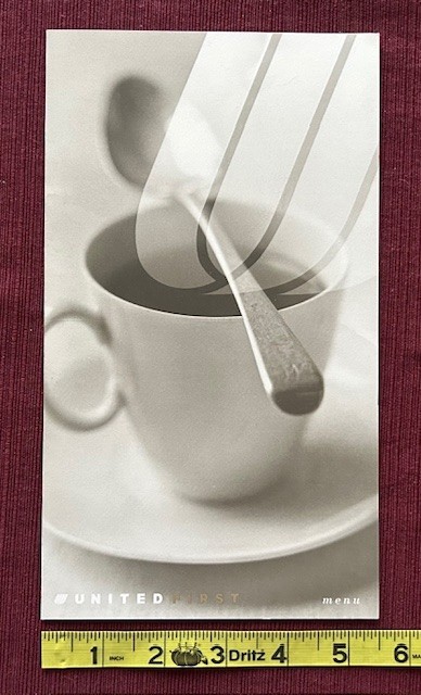 United Air Lines First Class Menu 2000