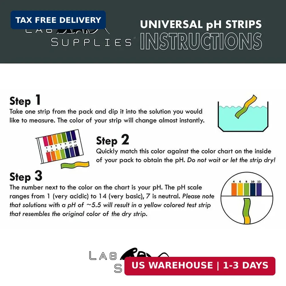 Plastic pH Test Strips, Universal Application (pH 0-14), 100 Strips | for Saliva