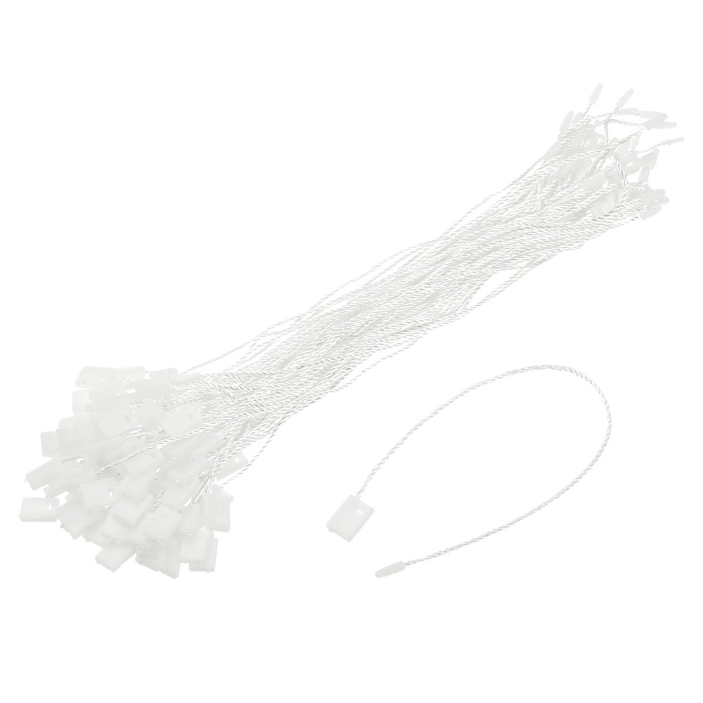 140Pcs Nylon Hang Tag String 6.7" Snap Lock Pins Loop Price Tag White