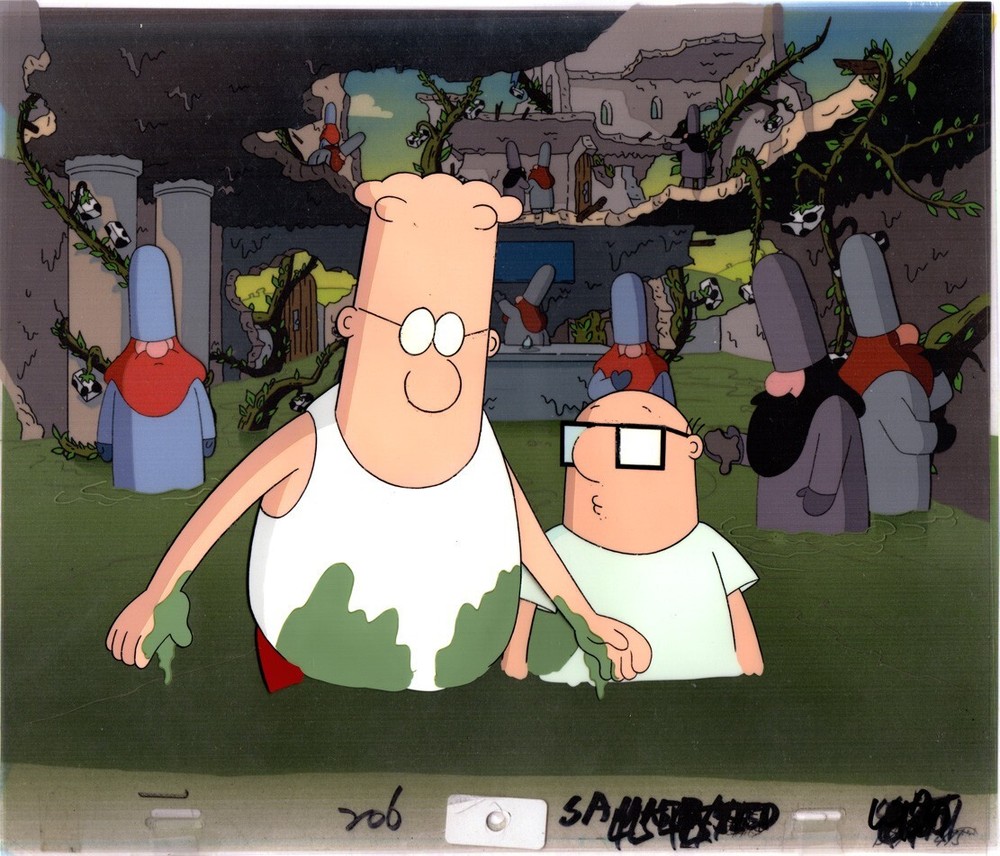 DILBERT Animation 2 Cels: DILBERT & WALLY Elbonian mud