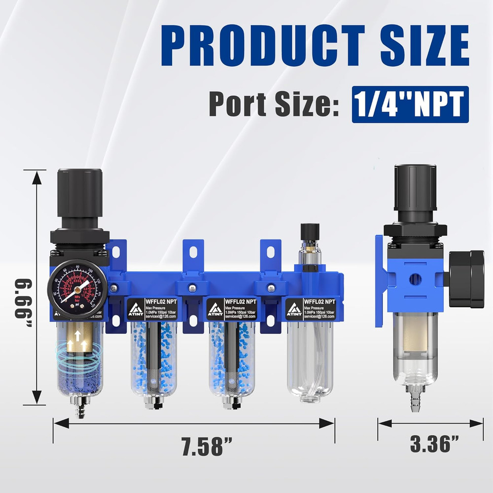1/4"NPT Air Filter Regulator Lubricator Combo, Air Regulator and Water Separator