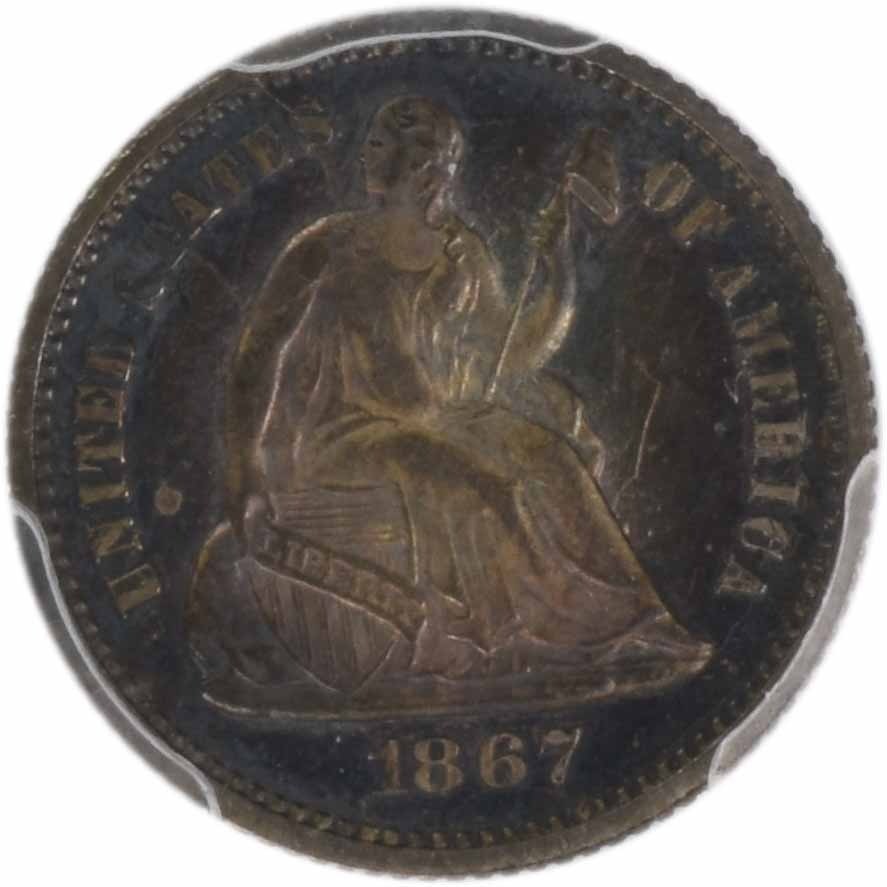 1867 Liberty Seated Silver Half Dime MS62 PCGS