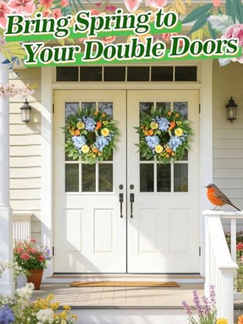 24in Hydrangea Spring Wreaths for Front Door - Summer Hydrangea & Butterfly