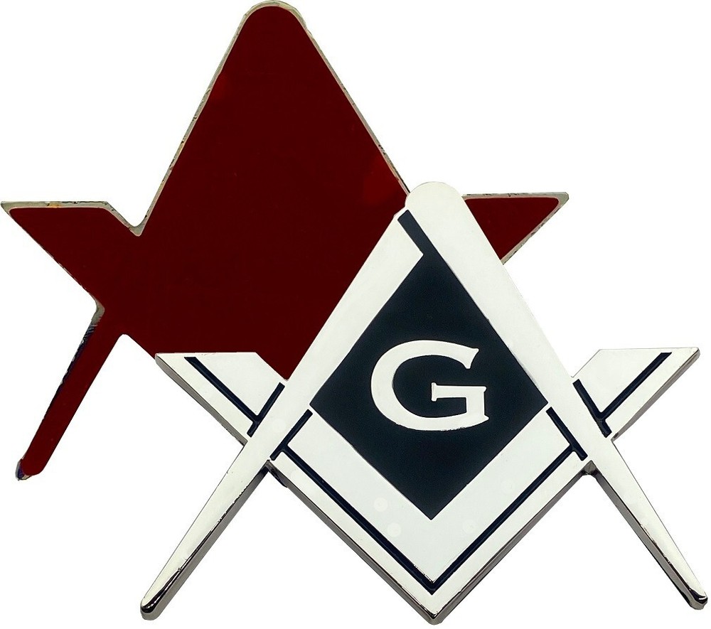 Masonic Silver Compass & Square G Symbol Auto Car Emblem w/ Sticker