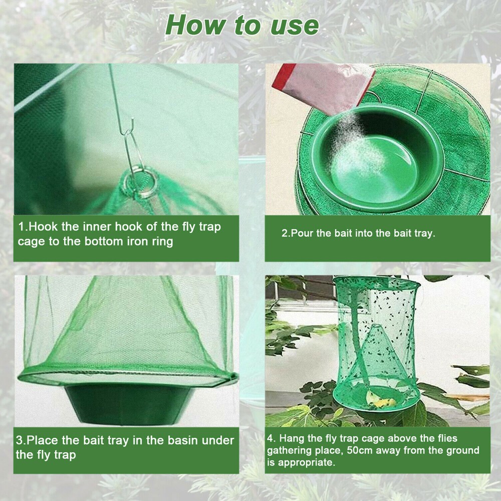 2 Pack Reusable Ranch Fly Trap Cage Net, Pest Bug Fly Catcher Killer