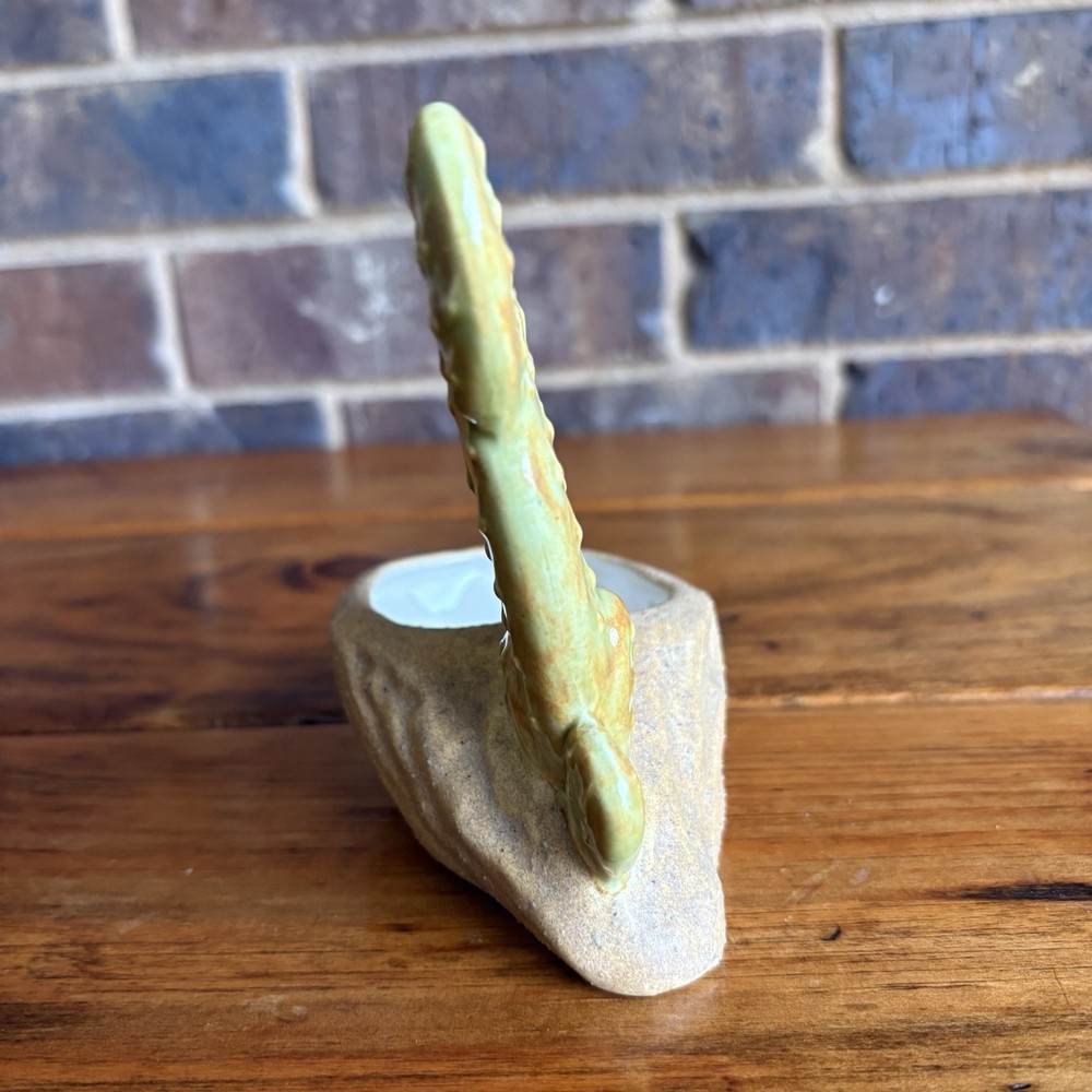 Vintage Glazed Ceramic Prickly Pear Cactus Planter Small Signed Flo