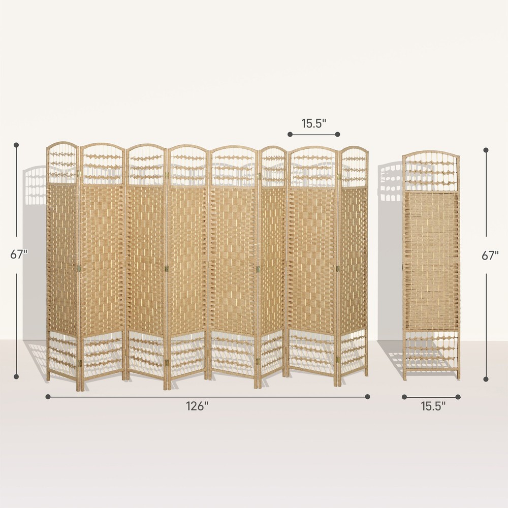 4 Panel Room Divider, Folding Screen, 5.6', Natural