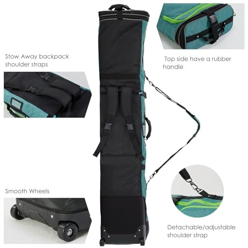 Roller Snowboard Bag with Wheels Adjustable Length… Green
