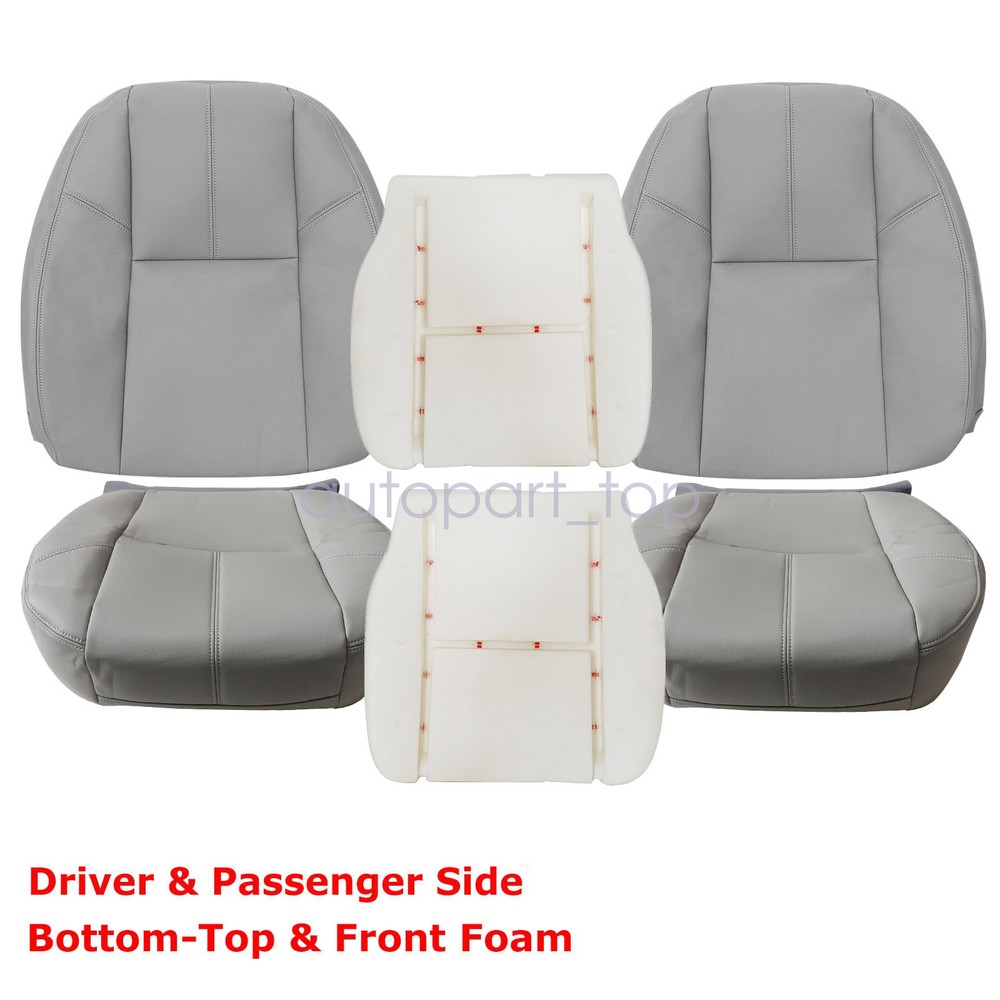 For 2007-2014 Chevy Silverado Both Side Gray Leather Bottom-Back Seat Cover&Foam