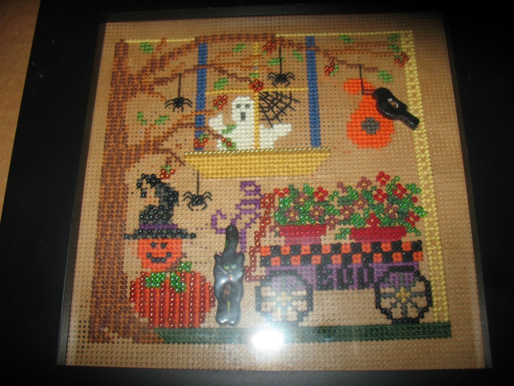 2 Completed Mill Hill Halloween Beaded Cross Stitch Framed