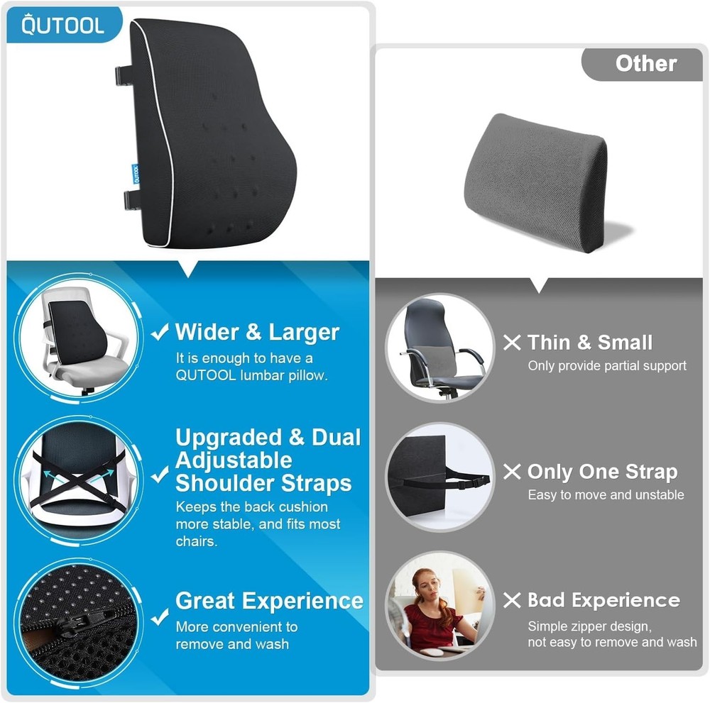 Ergonomic Memory Foam Lumbar Support Pillow for Office & Car - Adjustable Straps