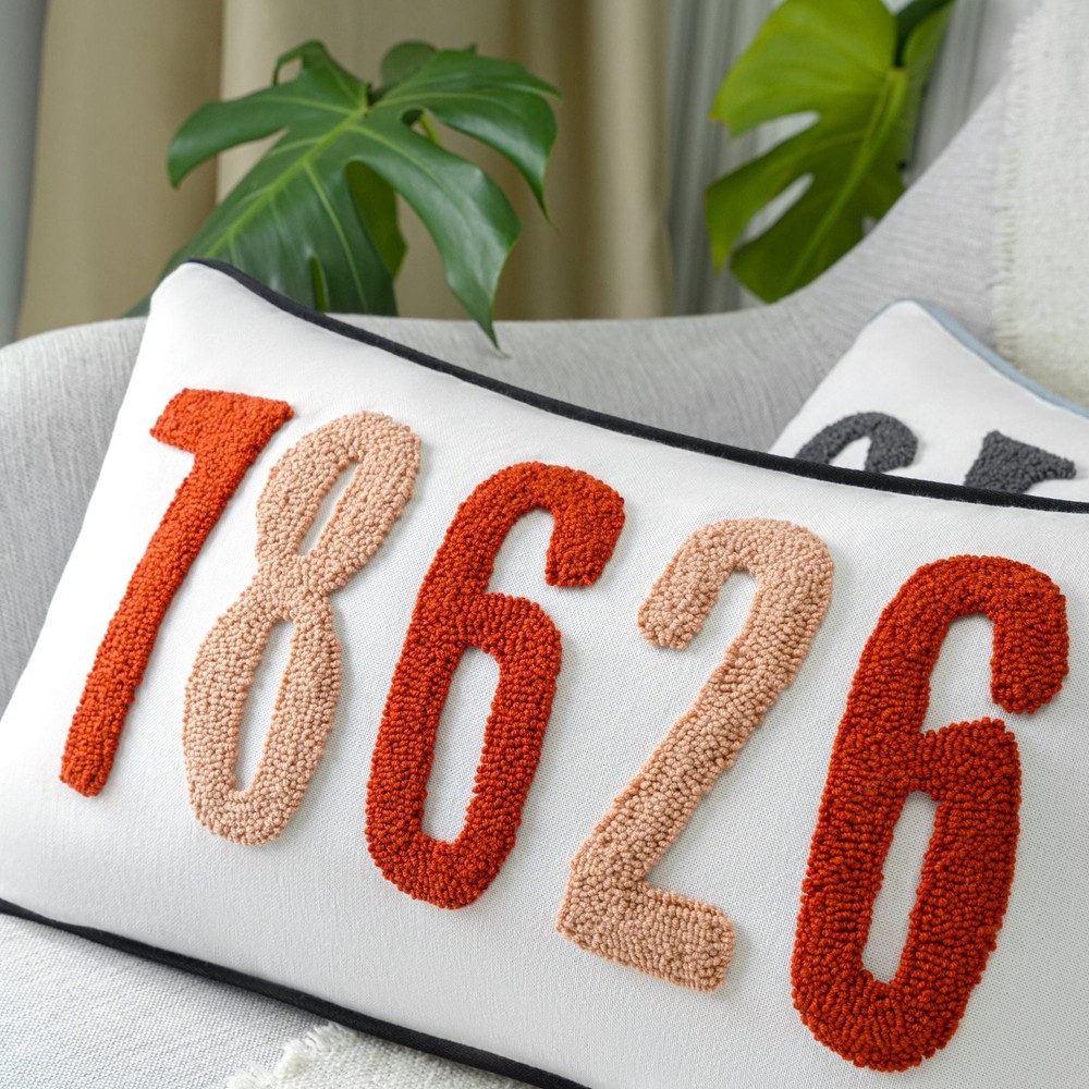 Custom Punch Needle Zip Code Pillow with Border, Soft Cotton Fabric,Housewarming
