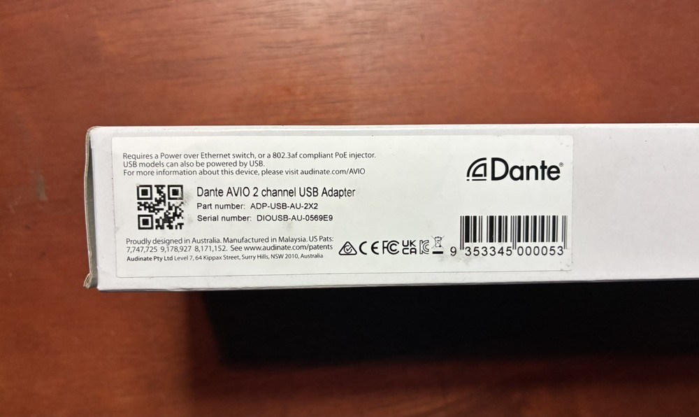 Audinate Dante AVIO 2 Channel USB Adapter