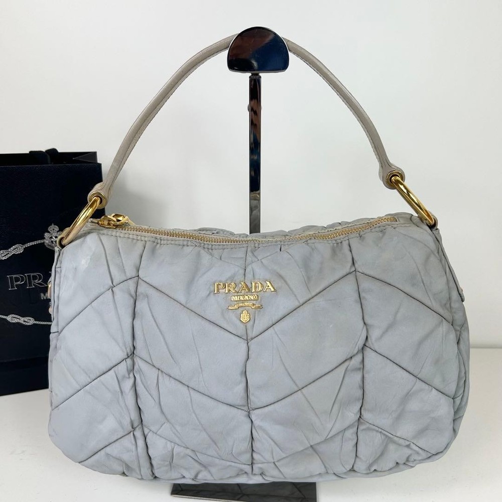 PRADA One Shoulder Bag Handbag Quilted Studs Nylon Light Blue Authentic