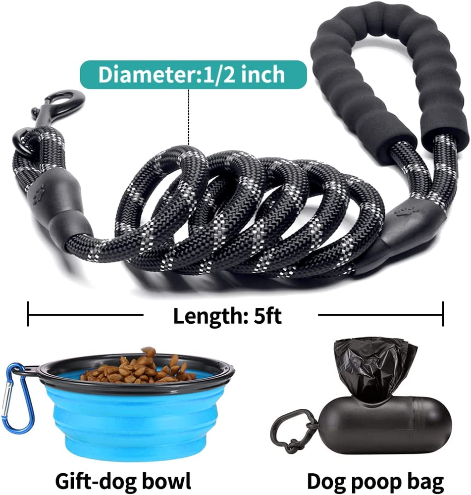 2 Pack Dog Leash 2/5/6 FT Heavy Duty - Comfortable Padded Handle - Reflective