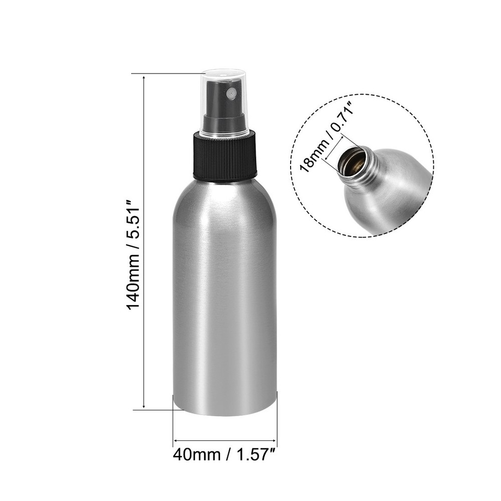 3oz/100ml Aluminium Spray Bottle with Black Sprayer, Empty Refillable Container