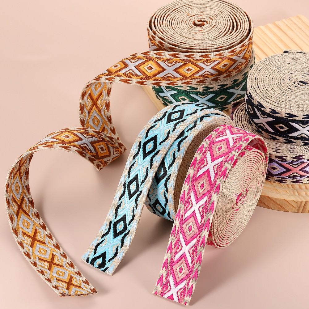 5Yards Cotton Webbing Strap 38mm Jacquard Webbing Purse Strap, Black-White