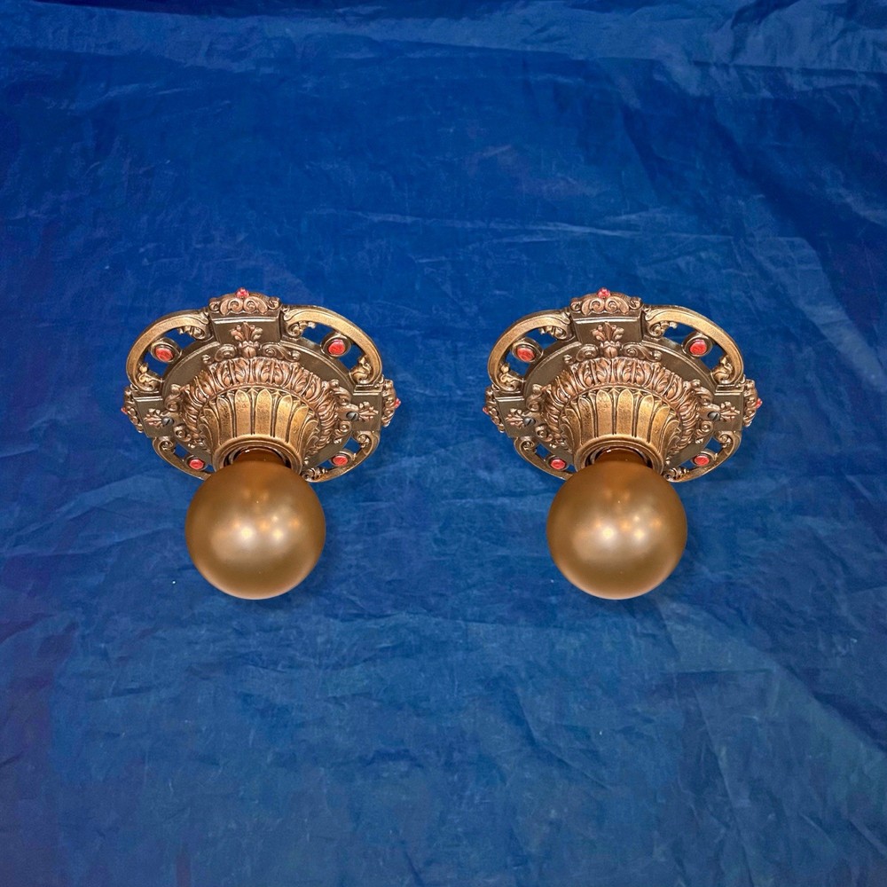 Pair Polychrome Rewired Single bulb flush mount ceiling fixtures 34B