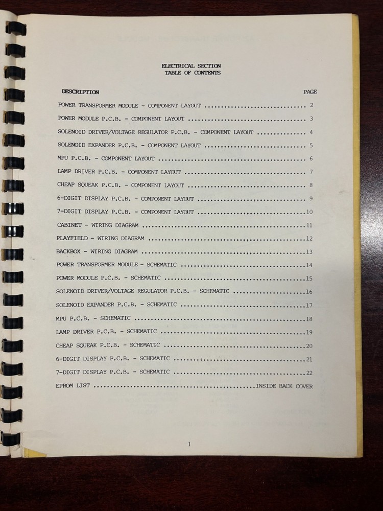 ORIGINAL-BALLY-FIREBALL CLASSIC-PRELIMINARY OWNERS SECTION-ELECTRICAL SECTION