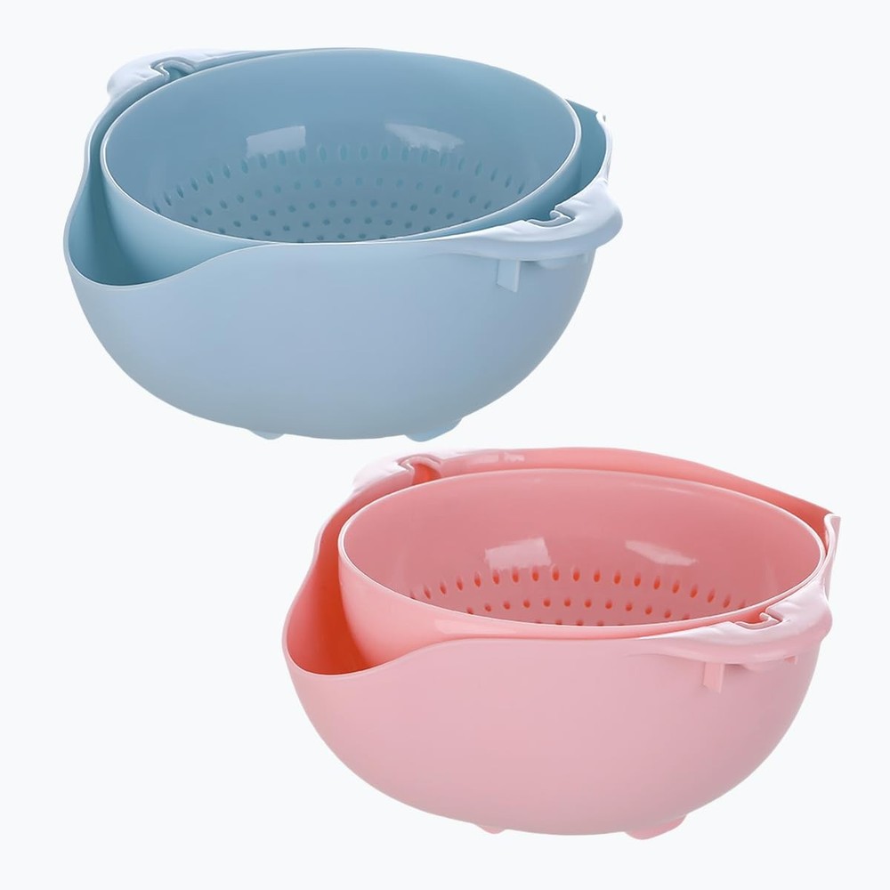 Double Drainer Basket, 2 Pcs Pack Double Rotatable Colander, Vegetable Strain...