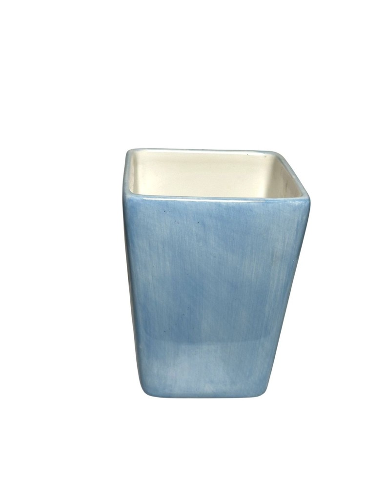 Pottery Barn Blue Ceramic Planter Square Minimalist Decor