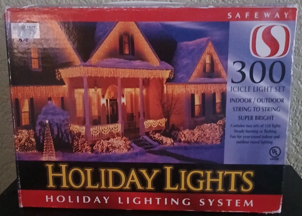 NIB 300 White Icicle Light Set Holiday Lighting System Steady or Flashing
