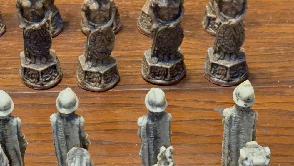 Vintage Aztec Mayan Chess Pieces .
