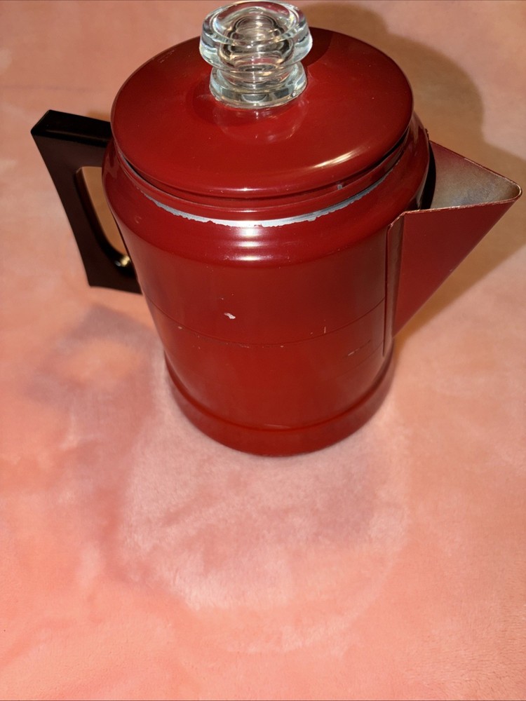 Red Vintage Comet Aluminum Coffee Percolator inside component Included