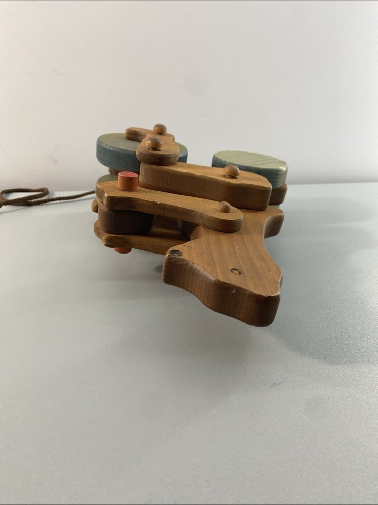 Vintage Wooden Bear Pull Toy String 10x7x4” Clacker Decor MCM