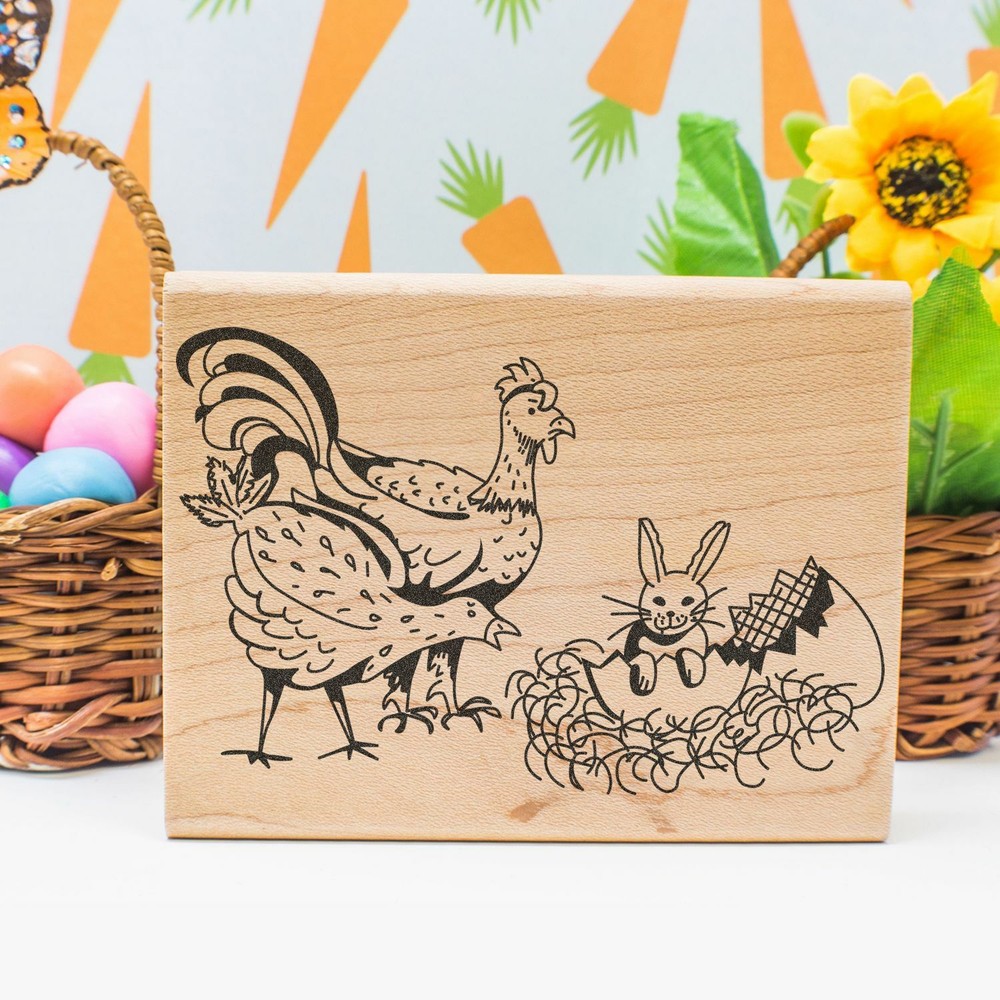 Chickens with Bunny in Egg Scrapbooking Stamp