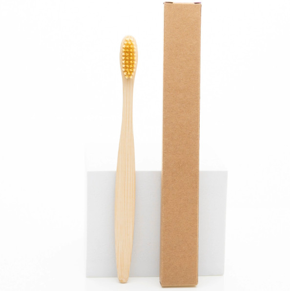 Disposable bamboo toothbrush with soft and hard bristles