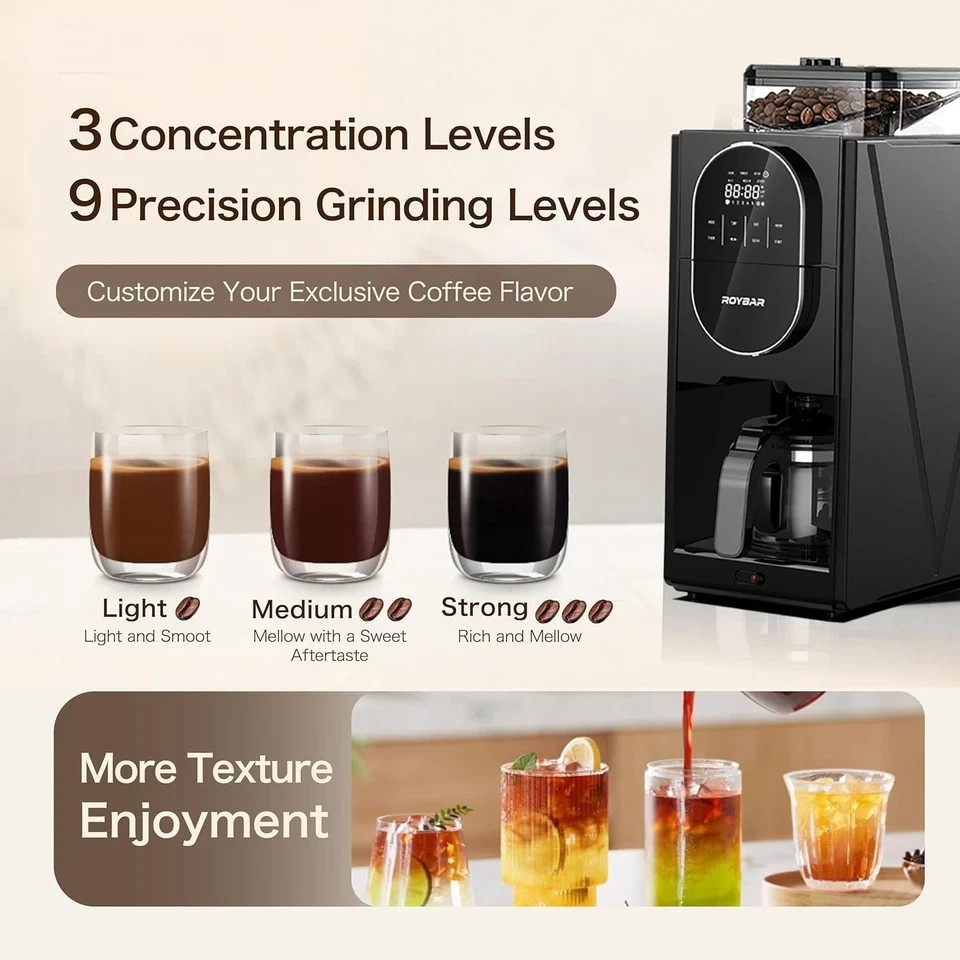 Coffee Maker with Grinder, Programmable Hot and Cold Coffee Maker with 22 oz Gla