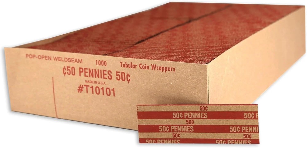 Flat Coin Wrapper Penny Rolls $.50 Cent Red (1000 pcs)