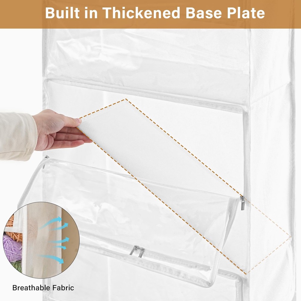 Hanging Yarn Storage Organizer with 6 Zippered Closure Clear White