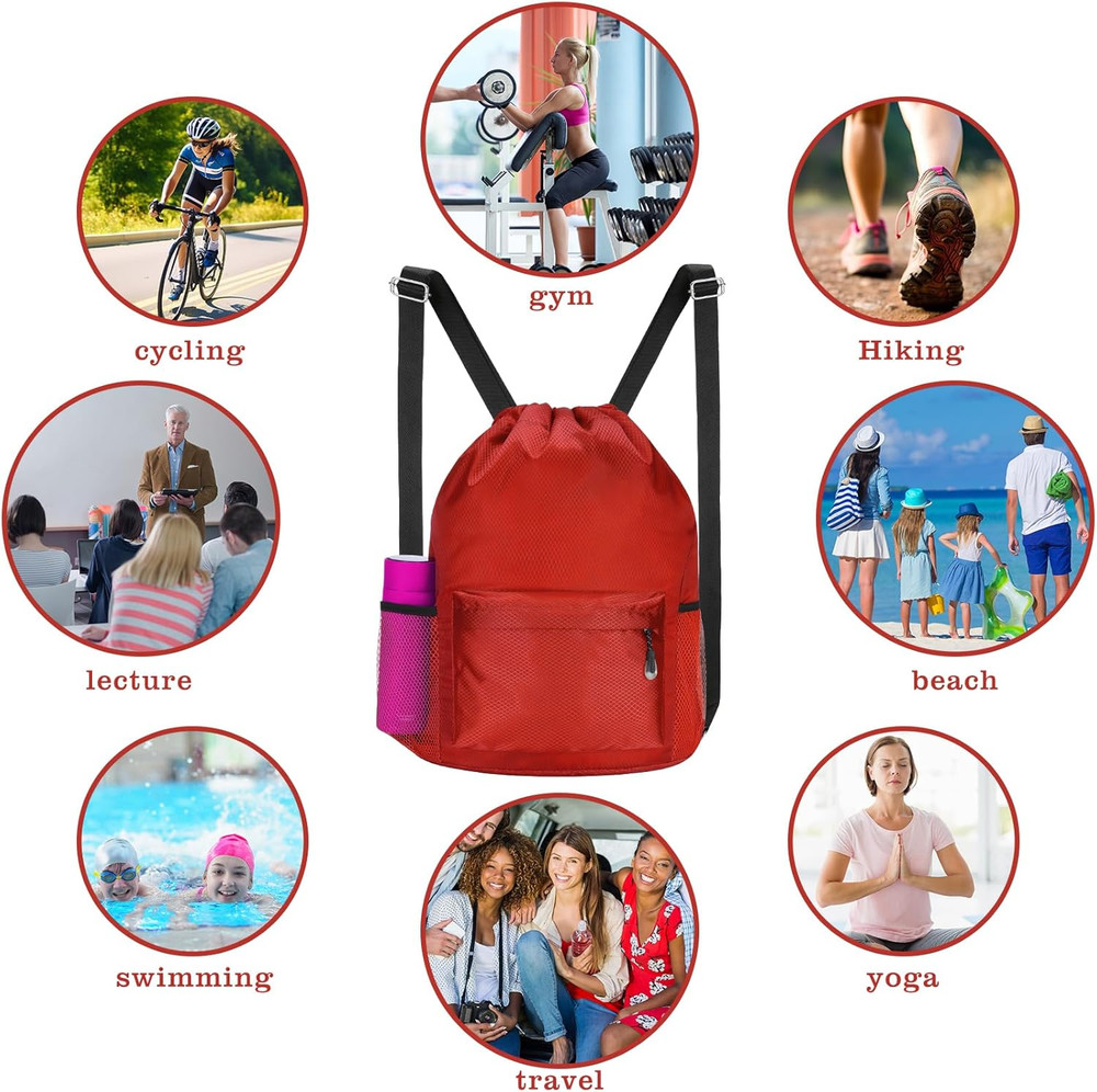 Waterproof Drawstring Bag, Lightweight String Backpack with Water Bottle Holder
