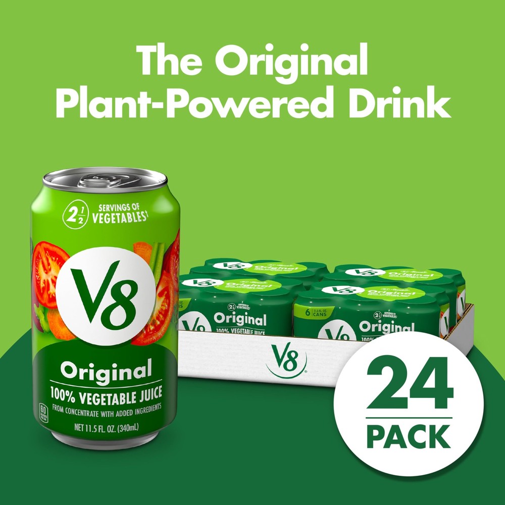 100% Vegetable Juice, 11.5 fl oz Can, Bulk 24-Pack for Healthy Drinks