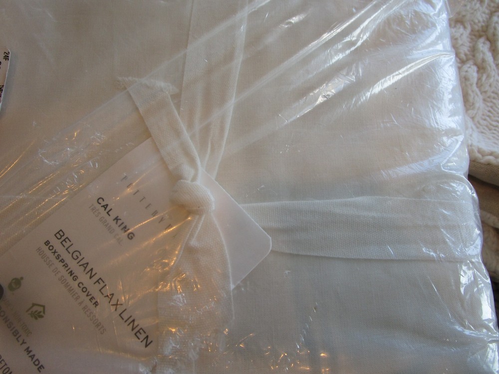 Pottery Barn Belgian Box-Spring boxspring Cover Linen cal King white 10" New