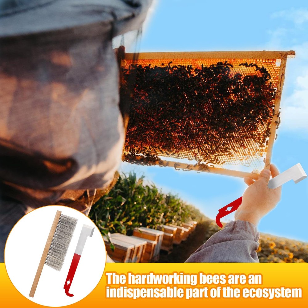Bee Hive Tool Beekeeping Kit Stainless Steel J Hook Bee Brush Frame Scraper