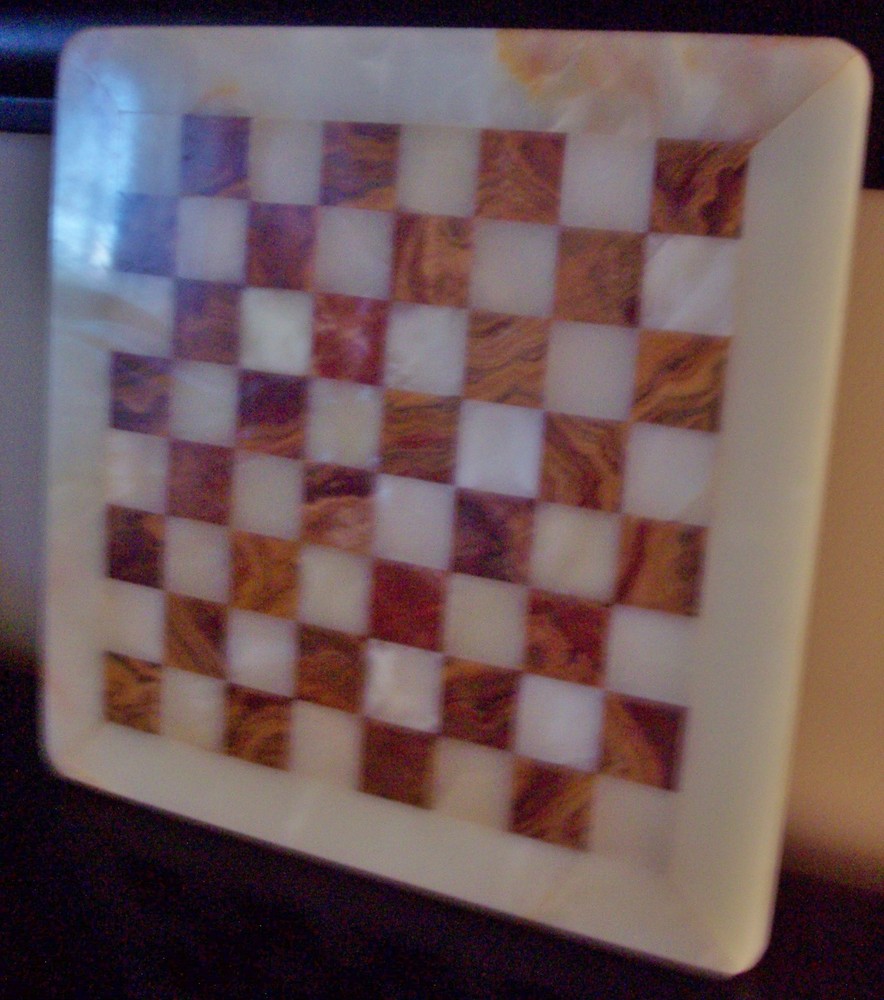 CHESS GAME CARVED ONYX RARE + MARBLE CHESSBOARD