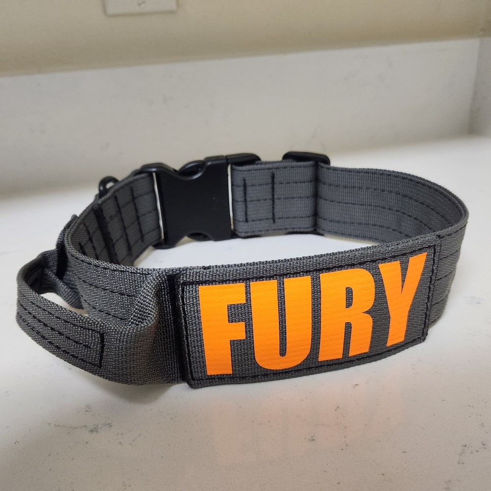 Tactical 2" K9 Gray Dog Collar With Handle, Name Patch quick side release buckle